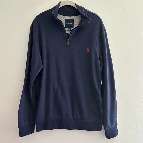 NWT U.S. Polo Assn. Pullover Sweatshirt Ribbed Small Pony Size Medium 1/4 zip - Picture 1 of 10
